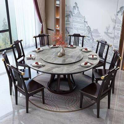 商用酒店大桌全实木轻奢岩板现餐桌组合代简圆约大椅户型圆XXD形