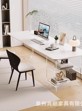 岩板桌现代简约家用卧室书房奢轻沙亚克力书办WTS公桌发后双人电