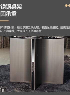 轻奢岩11987板餐桌椅组饭合现代简约小型户家用圆形五金脚大圆桌