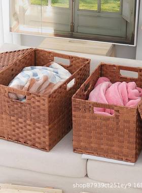 仿整藤编织收纳筐家用客厅卧室衣玩具理筐物大容量物带盖VBJ杂置