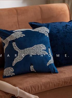 法式古绣花抱荷枕中古靠复垫南风宝蓝色飘窗靠洋枕轻奢89771纯色