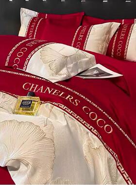 中式婚庆件套大色床单被纯棉红结婚床28614上用四品婚房陪套嫁喜