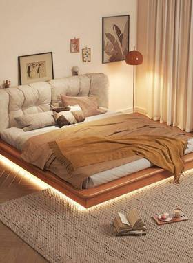 白蜡木户实木床榻米米双人现代简榻约卧UUT室.米小型日式悬.浮床