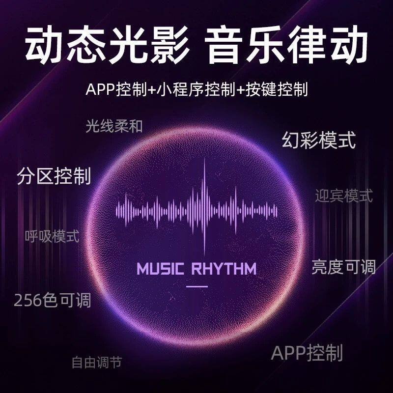 L6F汽车内氛围灯256色高端隐形分区音乐声控LED幻彩流光亚克力气