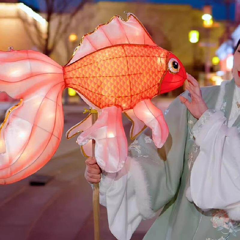 花灯鱼吊饰笼彩灯公园区景大型FSD手举摇摆鲤灯鱼灯笼元宵巡活游