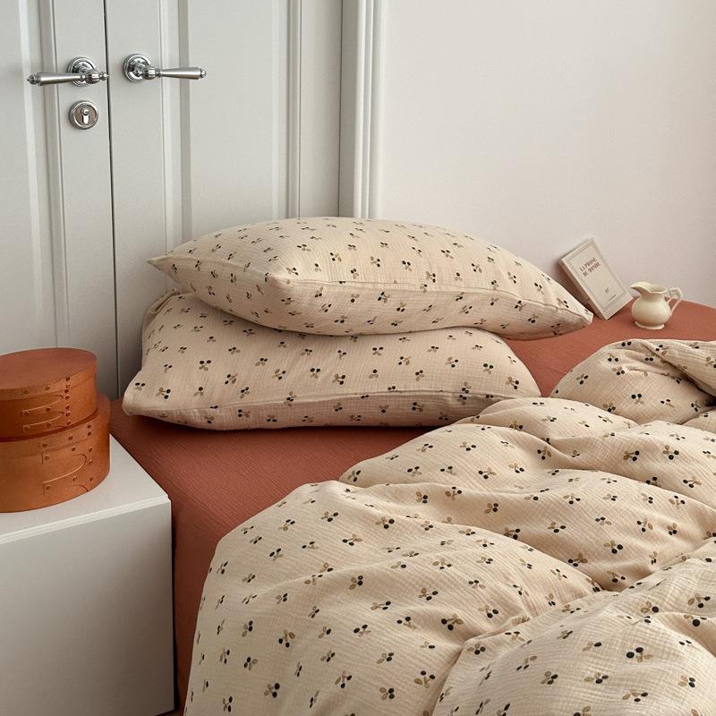 小清新软类裸睡双层纱四件套皱皱纱纯棉1A00床单套亲肤223超柔被