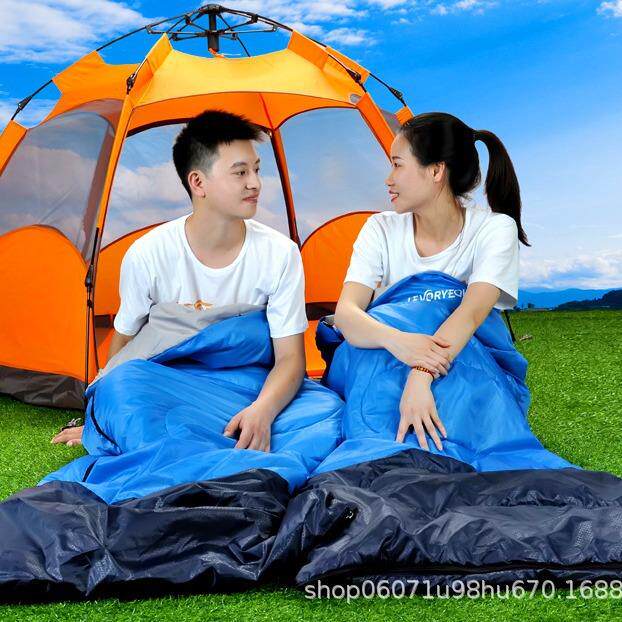 户外睡袋双人加厚法兰绒情侣野外露营睡袋冬季保暖抗寒棉睡袋便携