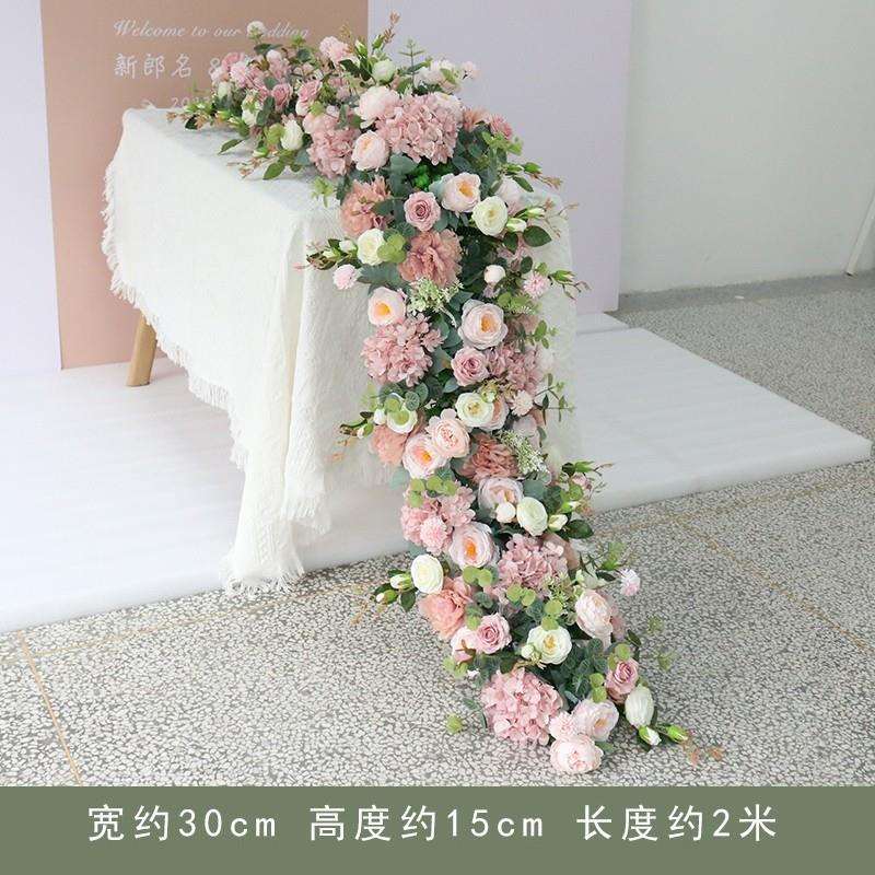 婚庆酒店宴会长桌花西式欧式长花排拖尾花艺婚礼派对装饰花艺