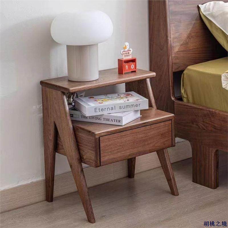 北美黑胡桃木床头柜实木床边置物架卧室床边柜收纳北欧简约免安装,电子元器件市场,其它元器件,淘宝优惠券,粉丝福利购,淘宝优惠卷