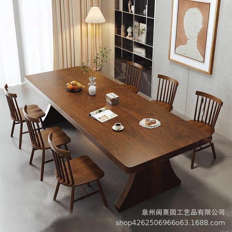 北欧小户型餐桌椅组合饭桌直边实木餐桌餐厅吃饭桌子家用电脑书桌