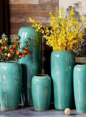 现代BD100797简约墨店绿陶瓷落地大摆花瓶件客厅橱窗会所酒插花花