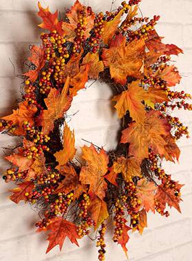 花伽杂果环仿真枫叶浆果QEN门挂装饰秋色恩花圣诞花节感节家居环