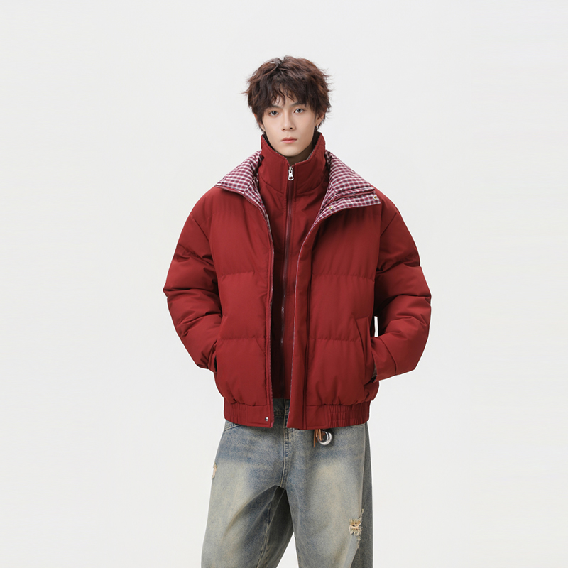 红色棉服男帅气假两件男士外套