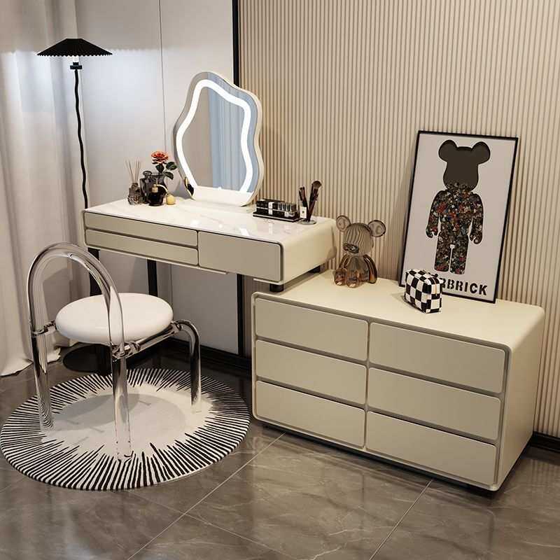 化妆桌多功能组合卧室奶油风伸缩收纳斗柜现代简约书桌一体梳妆台