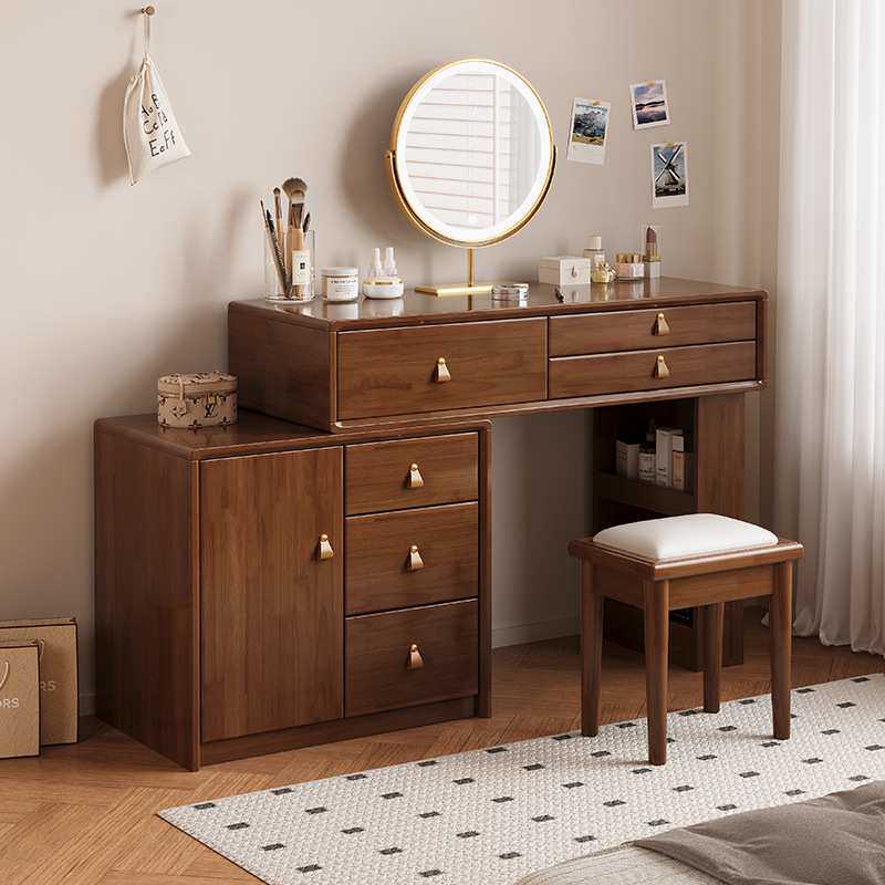 实木奶油风梳妆台卧室简约现代斗柜一体大容量化妆桌大小户型妆台