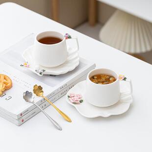 手工捏花咖啡杯下午茶休闲厅咖啡厅高颜值陶瓷个性咖啡杯杯碟