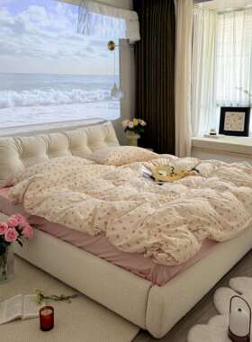 全棉皱皱双层纱床上四件套1.5m1.8米少女心纯棉被套宿舍床笠套件5