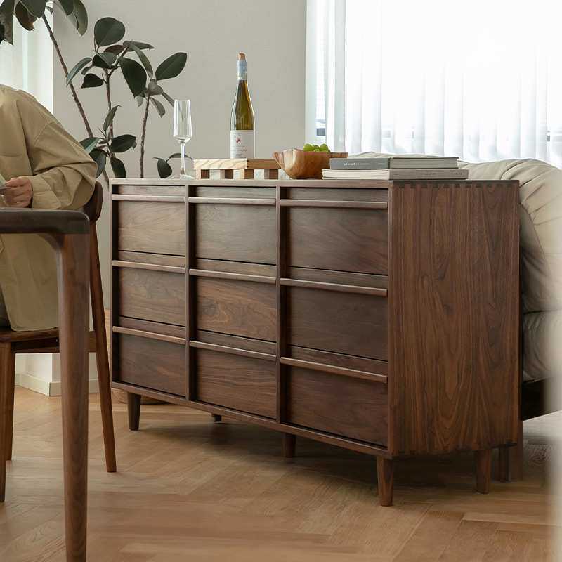 崇匠家具北美黑胡桃木九斗柜卧室客厅储物收纳家具实木靠墙床尾柜