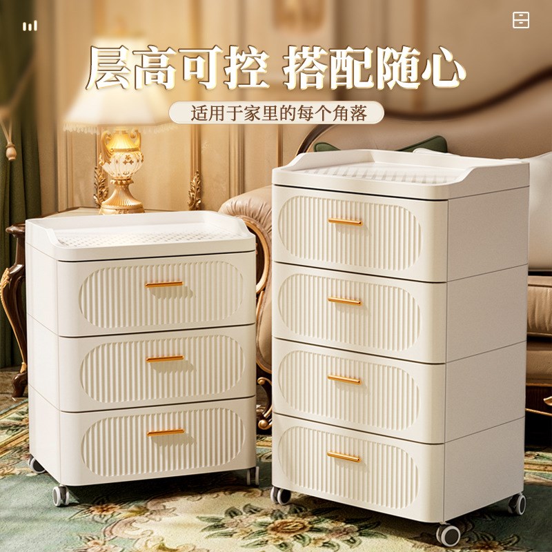 抽屉式床头柜收纳柜家用客厅多层轻奢储物柜子卧室奶油风五斗柜