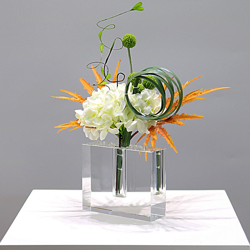 现代简约几何水晶花瓶摆件轻奢插花器花艺餐桌玄关饰品样板间软装