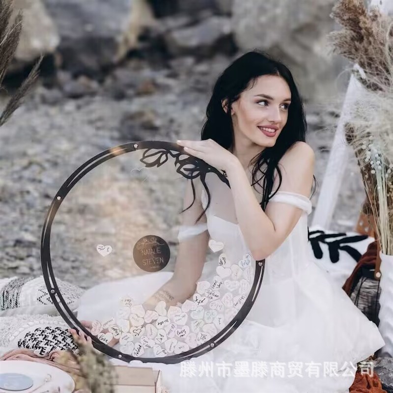 新款结婚婚庆圆形透明签到板签名册公司年会创意爱心装饰结婚留言