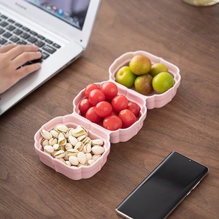 三宫格茶点盘陶瓷分格茶食盘小吃拼盘摆盘酒店家用果盘点心盘托盘