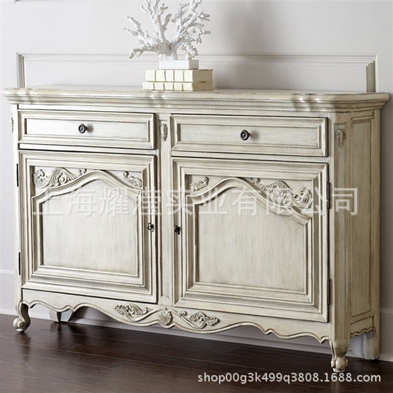 出口实木餐边柜定制家具欧式橡木雕花两门地柜玄关装饰储物柜