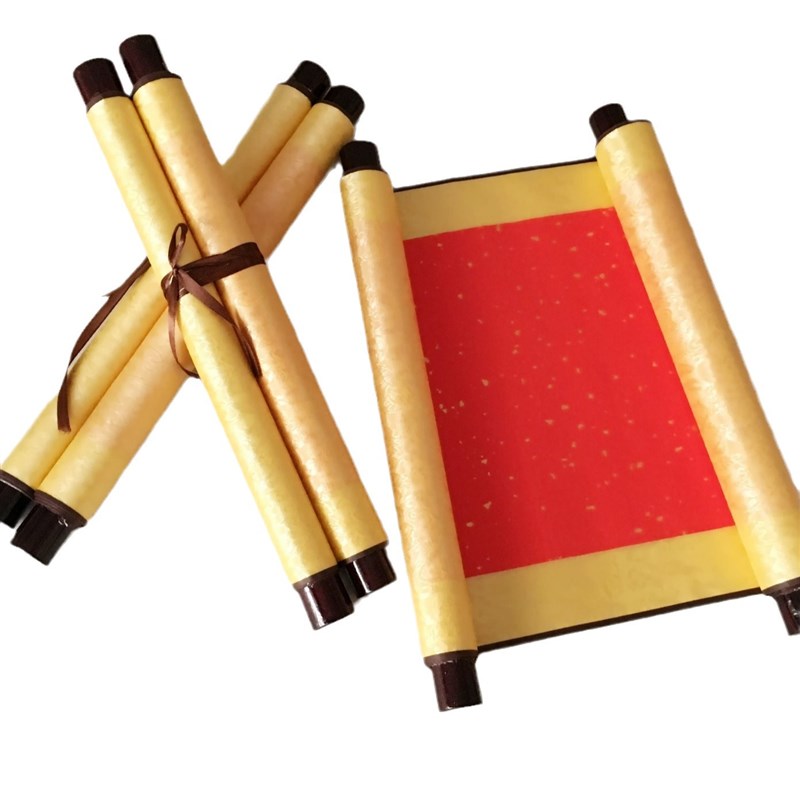 全绫精装空白画轴万年红宣纸卷轴半生半熟圣旨书法国画创作品横轴