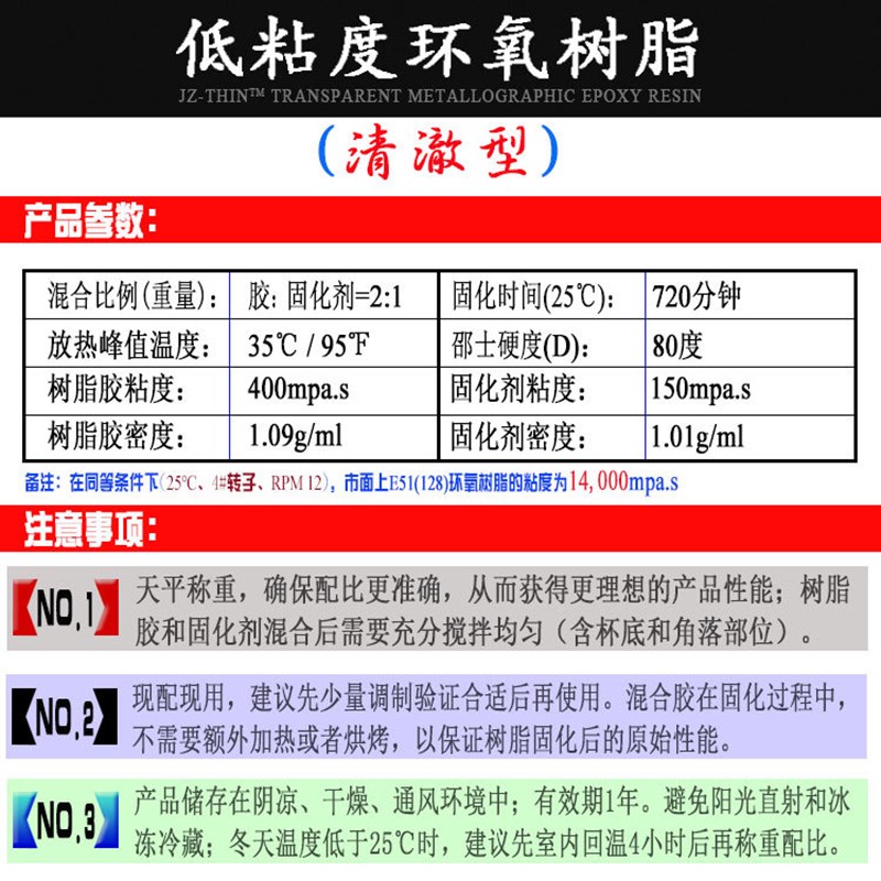 低热粘度环氧树脂 晶莹剔透冷镶埋料 温度敏感多孔脆性材料镶嵌料