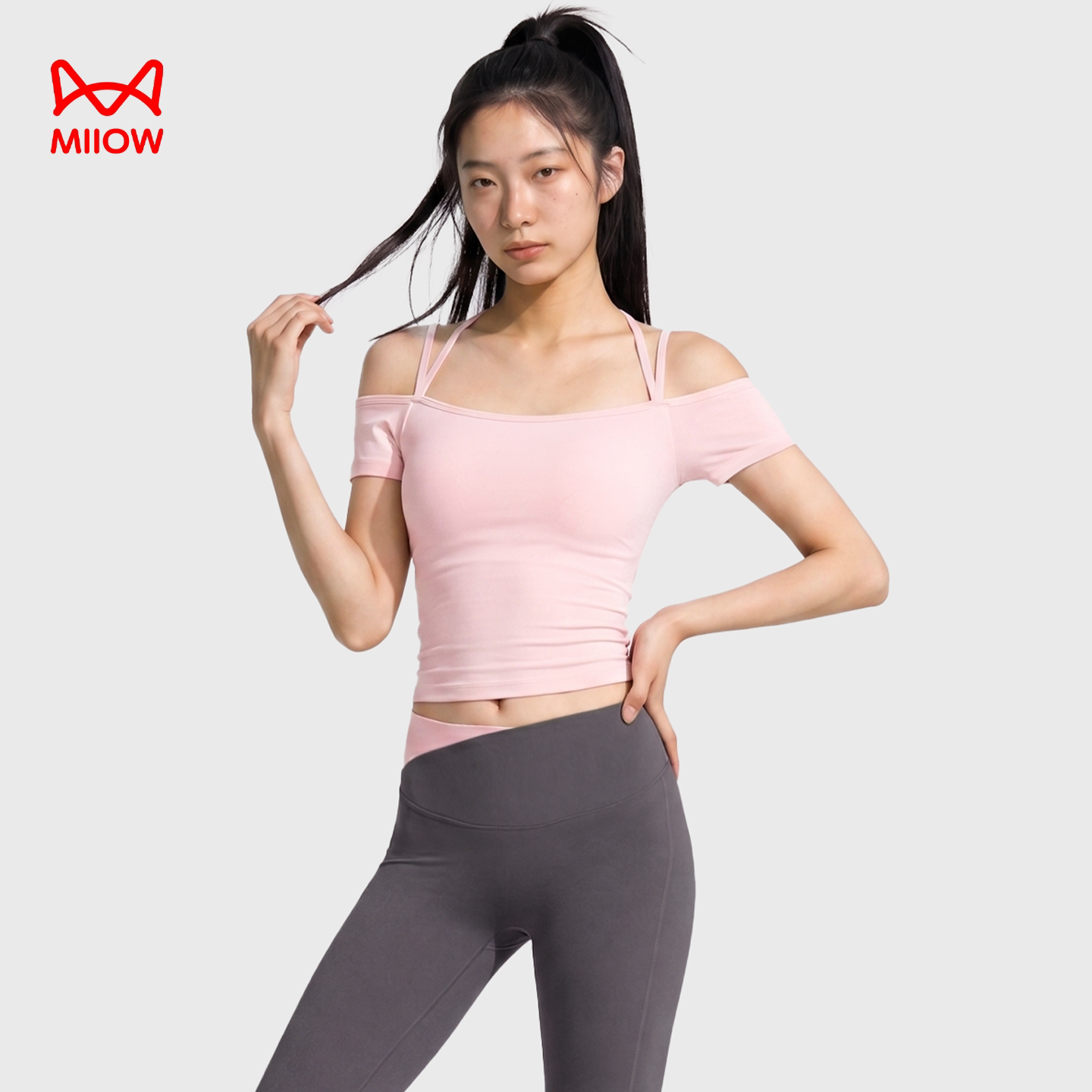 猫人高颜值瑜伽服短袖女士夏季新款带胸垫普拉提健身上衣运动T恤