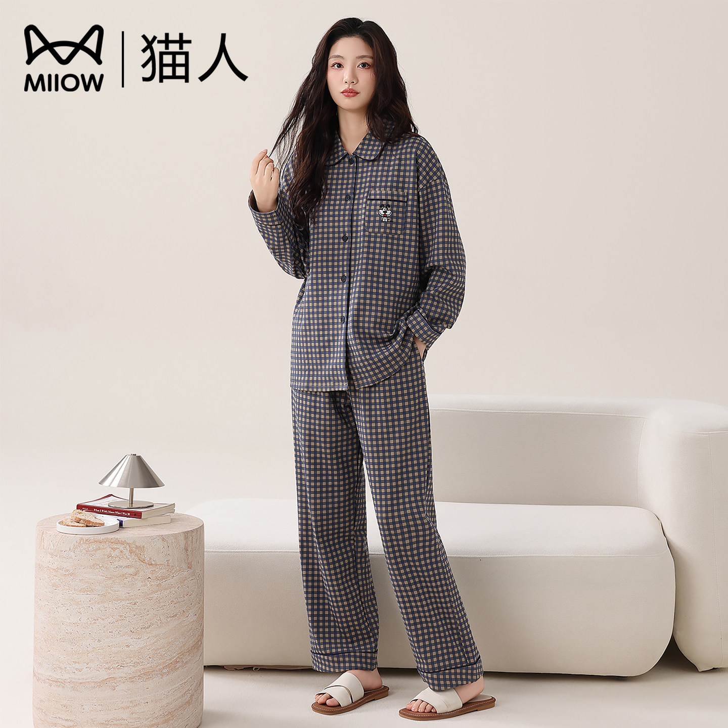 猫人纯棉睡衣套装情侣秋冬家居服