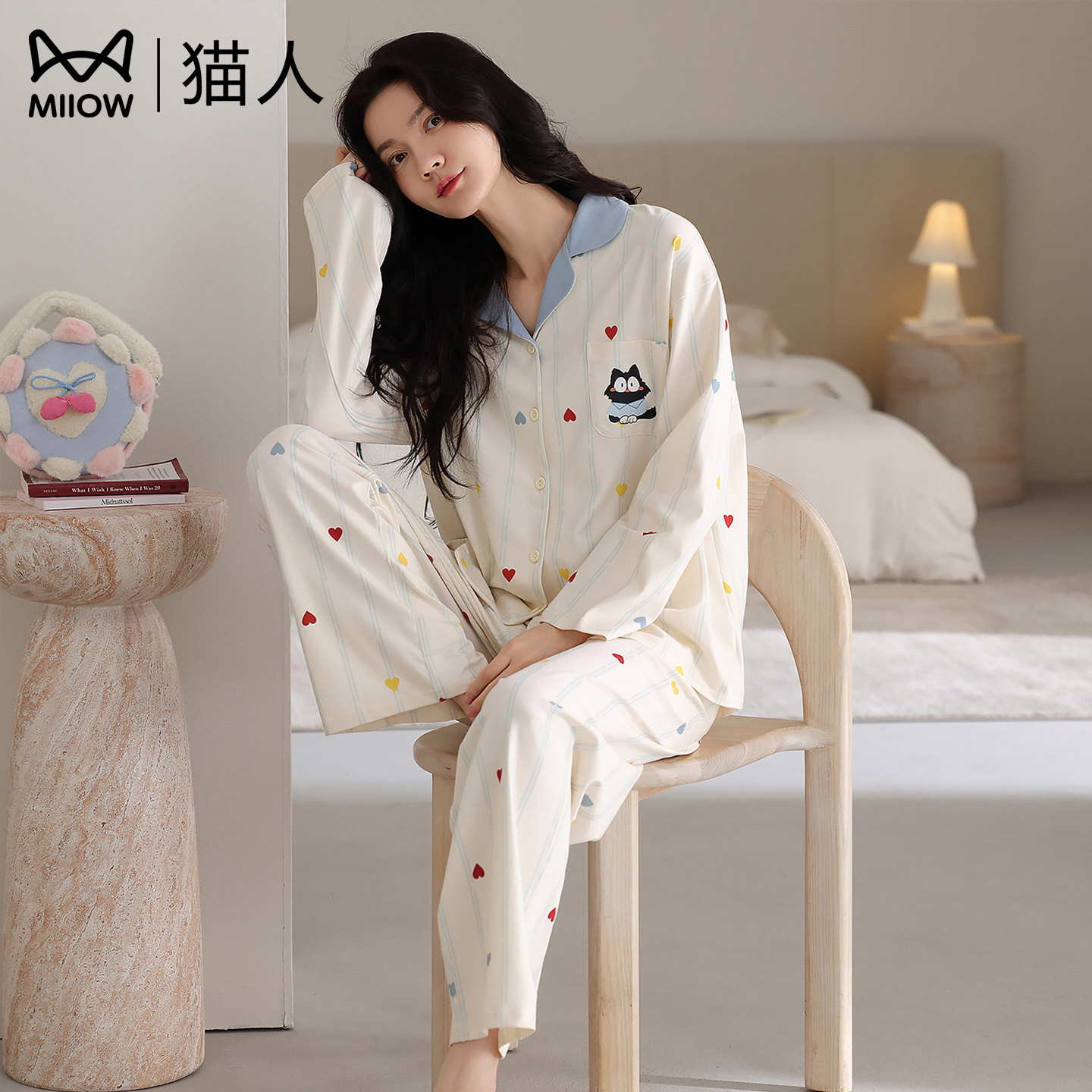 猫人纯棉睡衣女套装家居服两件套