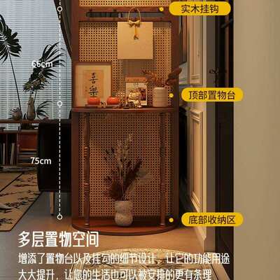 中古实木藤编屏风隔断家用客厅入户玄关遮挡置物架多功能屏风座屏