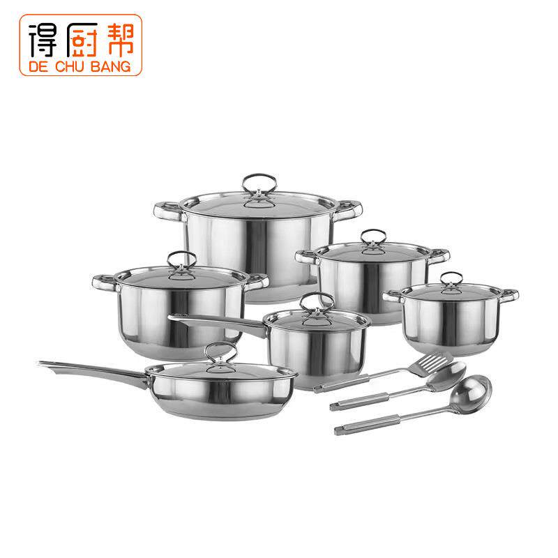 外贸货源不锈钢锅具套装35PCS套锅复底煎锅奶锅汤锅炊具组合23PCS