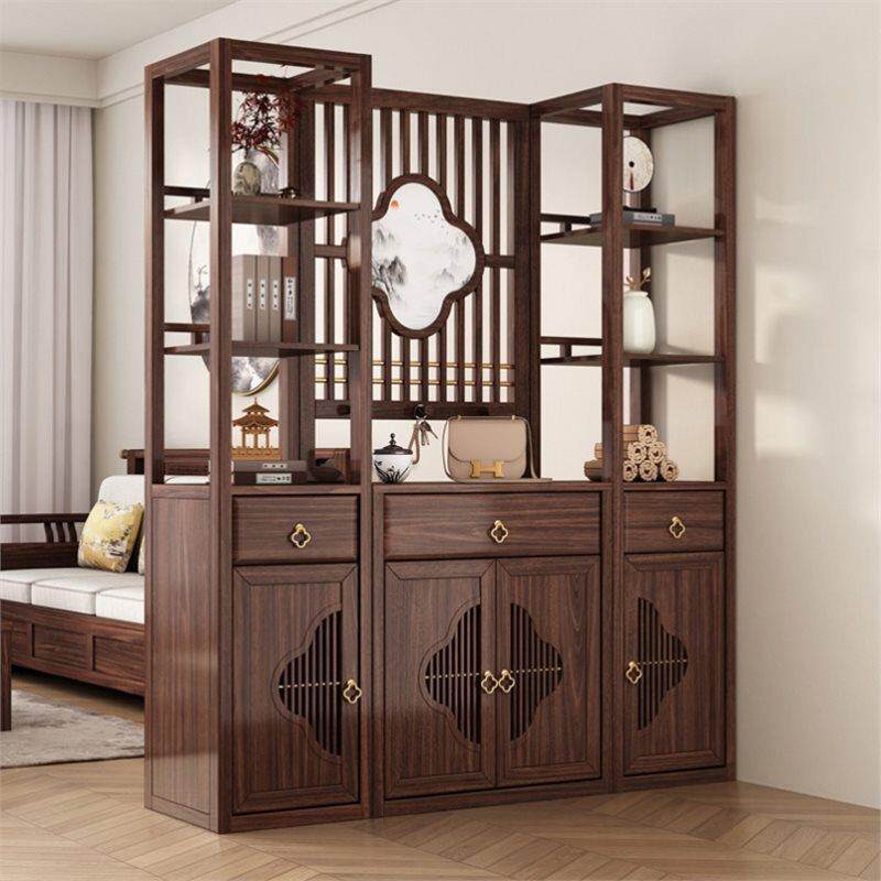 黑胡桃木实木屏风柜隔断柜新中式间厅柜客厅入户双面玄关柜一体柜