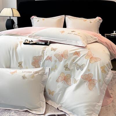 2025新款A类高精密40支13374全棉喷气绣花四件套—蝴蝶花园