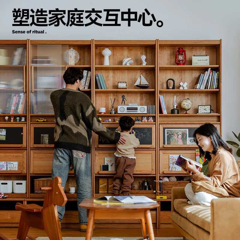 春藤书柜樱桃木整墙一体组合卡座书柜去客厅实木落地满墙书柜