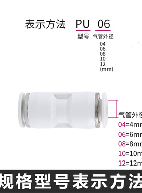 气动白色精品塑料直通变径气管接头两边快插等径气咀PU04 PG12-8