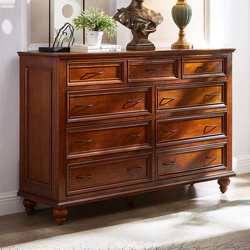 白椿木美式九斗柜全实木八斗柜卧室电视柜床尾储物柜客厅收纳柜