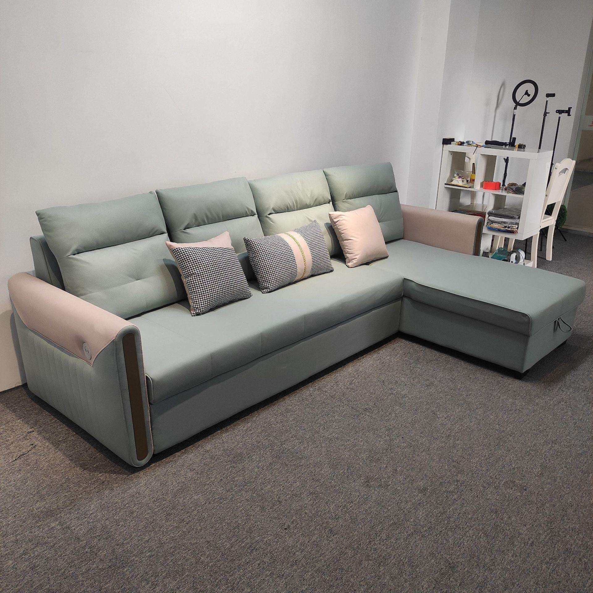 可折叠多功能两用客厅贵妃带转角小户型双人储物布艺沙发床