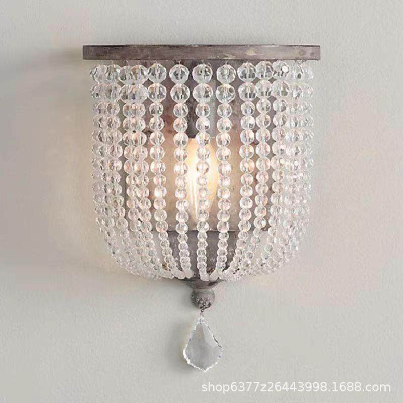 法式复古水晶木珠壁灯走廊玄关过道壁灯儿童房卧室床头灯王妃壁灯