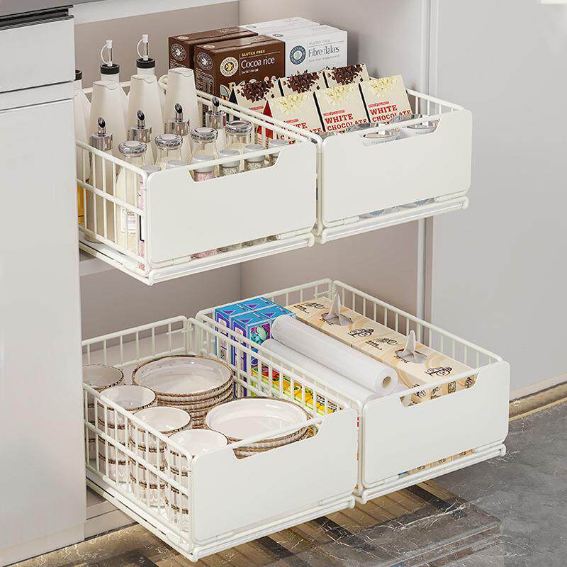 厨房置物架橱柜内抽拉式拉篮下水槽单层调料架滑轨抽屉分层收纳架
