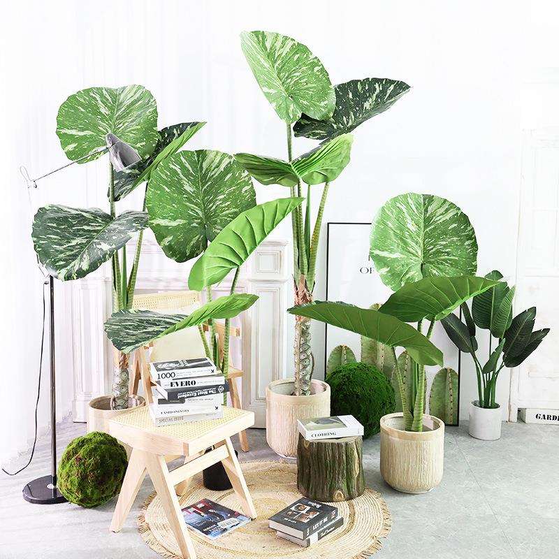仿生绿植龟背树热带雨林仿真绿植家居装饰超大叶片海芋植物假盆栽