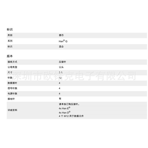HARTING浩亭 Han Q 紧凑型连接器 公头插芯 09120123005