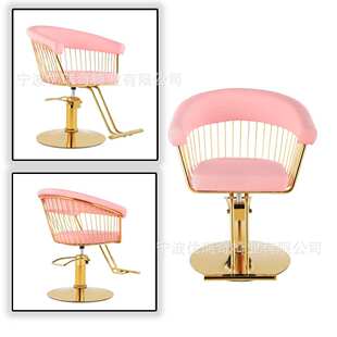 粉金美发椅轻奢剪发椅旋转化妆椅美发沙龙椅子金属美发店水疗椅