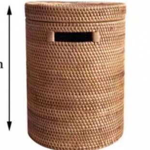 越南藤编书画大号收纳筐字画收纳缸中式书房圆纸篓书法卷轴桶