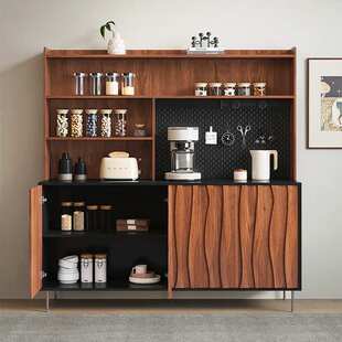 中古风高款餐边柜靠墙一体大容量储物酒柜客厅展示柜实木2025新款