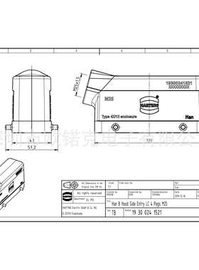 HARTING浩亭19300241521哈丁矩形连接器低结构边出线双锁扣