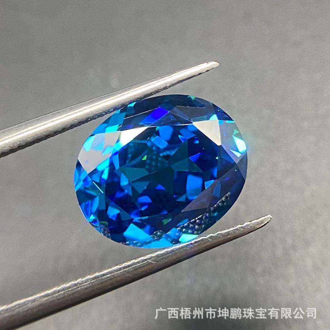 瑞士深海蓝宝椭圆形宝石菠萝切工蛋形状裸石饰品主石戒面复古风潮