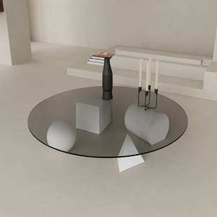创意轻奢钢化玻璃茶桌客厅圆型茶几极简约现代桌子多几何艺术